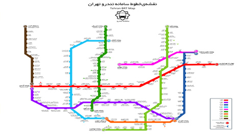 نقشه خطوط BRT تهران